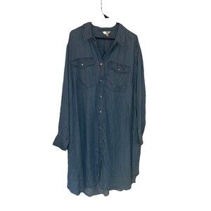 NWT Terra And Sky Light Weight Denim Dress Size 2X Long Sleeve Cinch Back